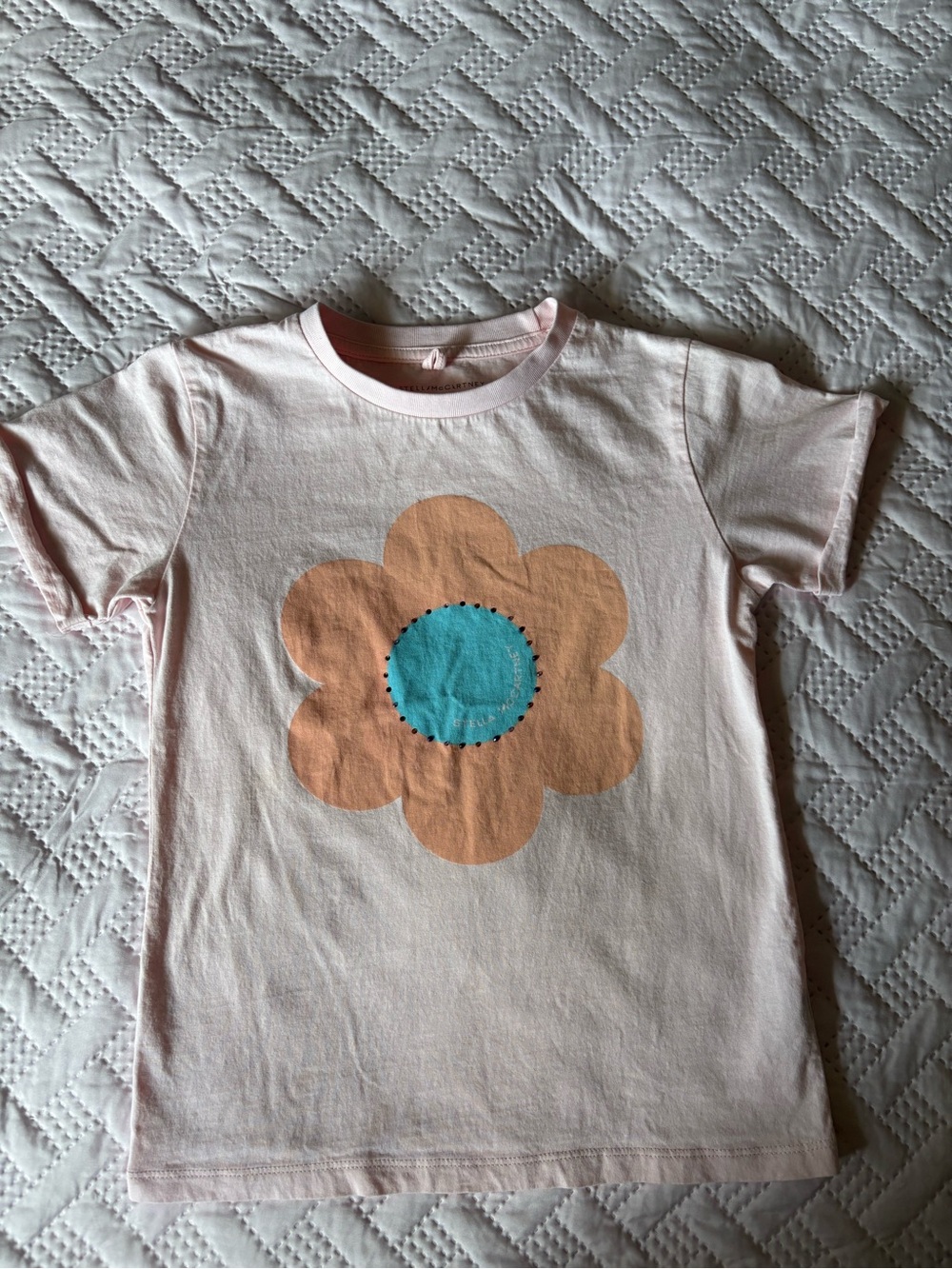 Stella McCartney Kids Pink Tee with Peach Flower and Blue Center